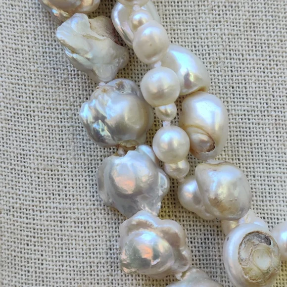Heavy blister pearl, baroque pearl and agate necklace - Picture 2 of 6